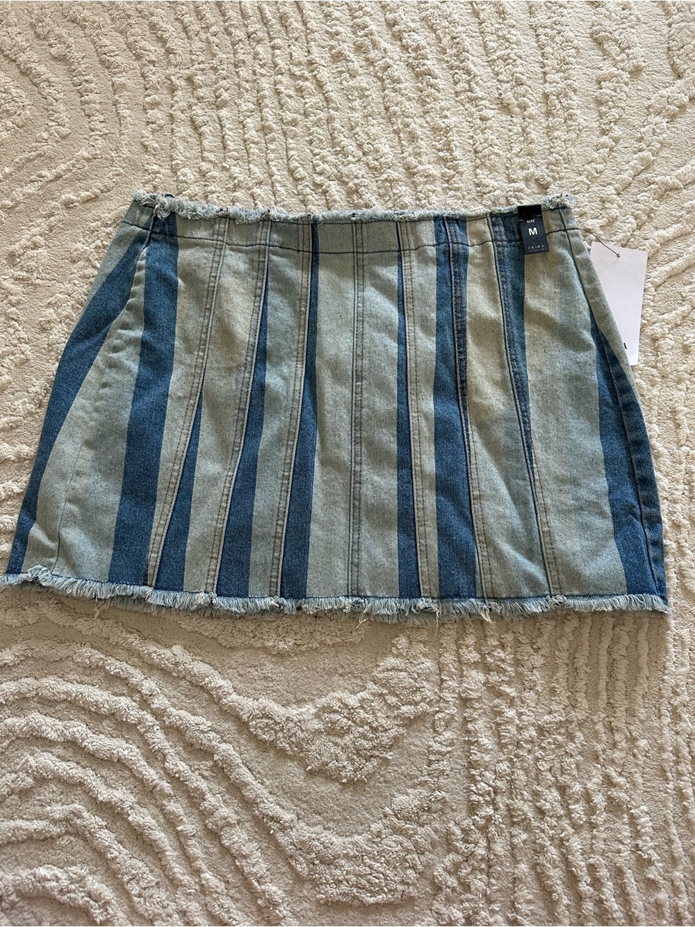 AKIRA Two-Tone Striped Denim Mini Skirt - Blue